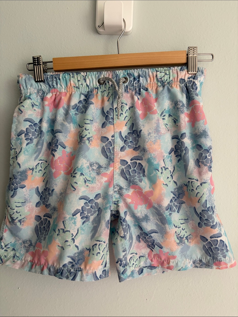 Kids Floral Print Swim Trunks in Pastel Blue
